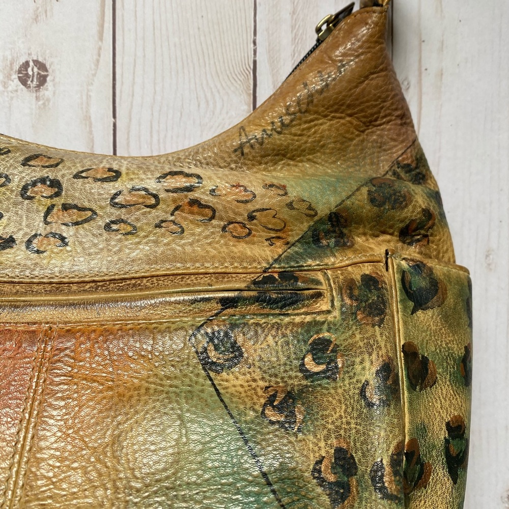 RARE Anuschka Hand-Painted Leopard Shoulder Bag - Picture 4 of 12
